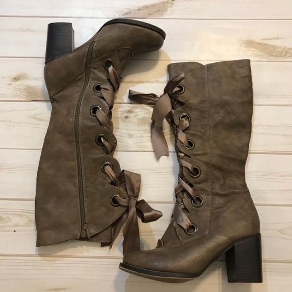 ribbon lace up boots